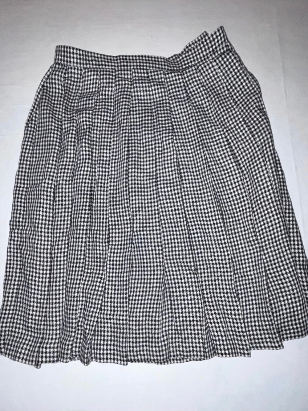 bill blass Black and White Pleated Houndstooth Skirt